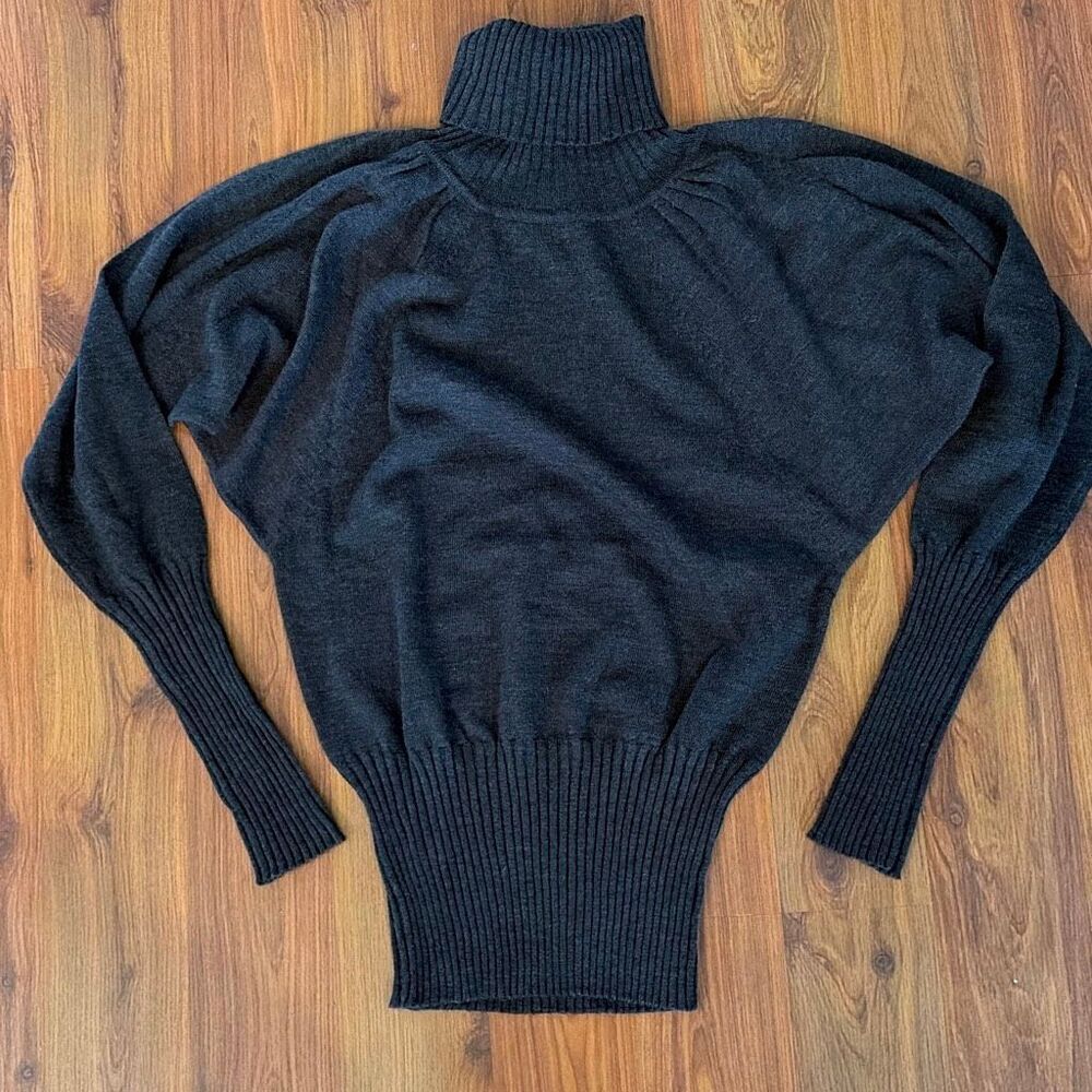 Vintage KENAR dark Heather Gray, Italian Marino wool turtleneck 80s sweater size